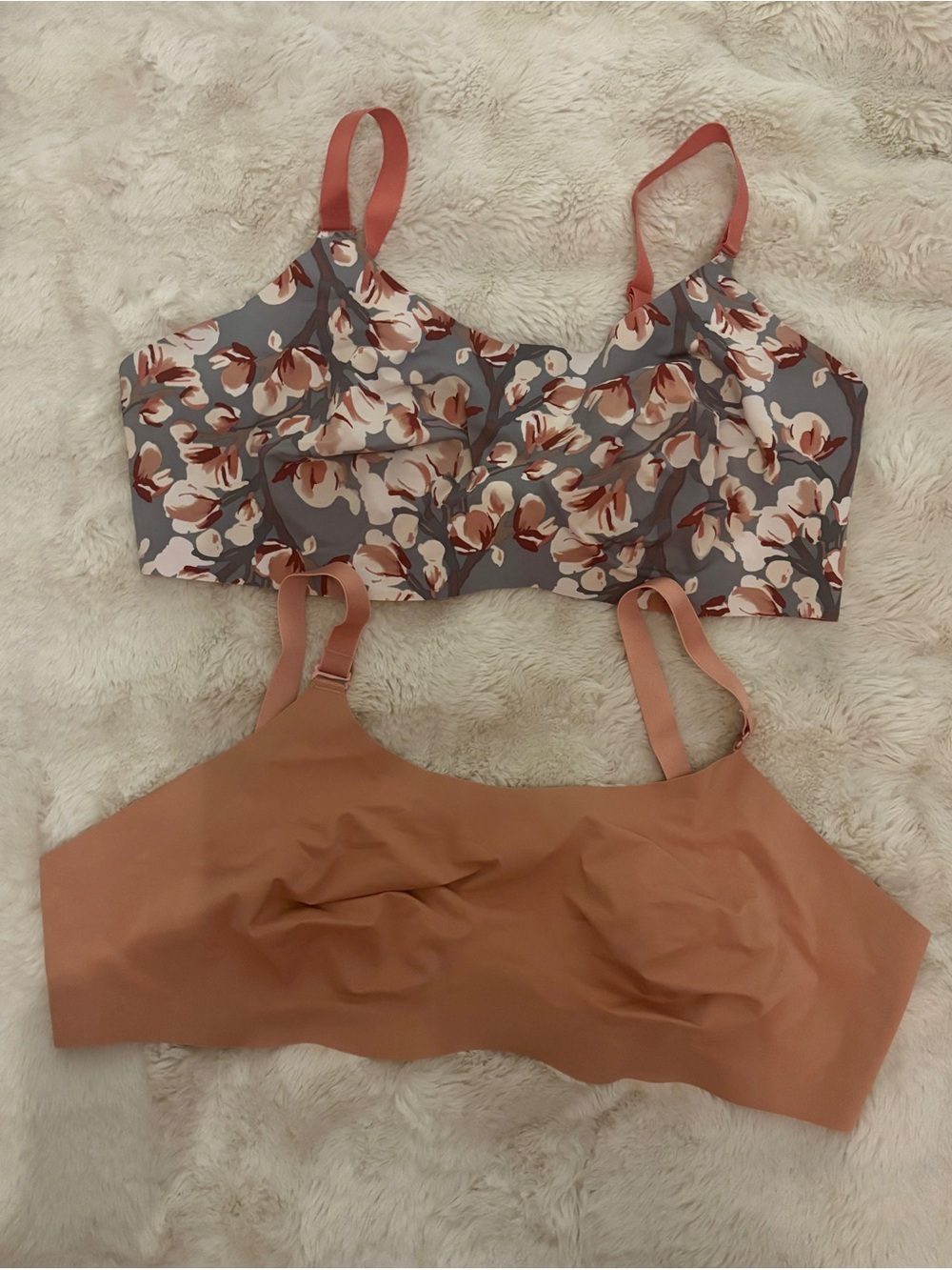 Set of 2 Knix, Size 8,Wingwoman Contour Bras. Slate Floral and Terracotta/Peach.